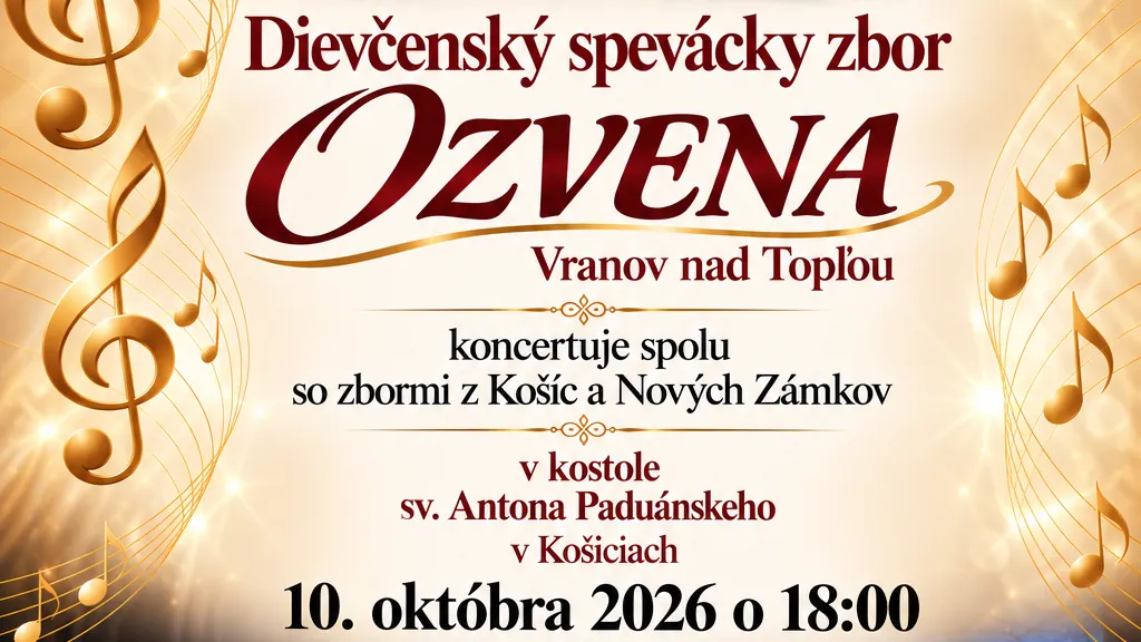 Header of the concert poster of the Girls' Choir OZVENA in the Church of St. Anthony of Padua in Košice, 10 October 2026 at 18:00